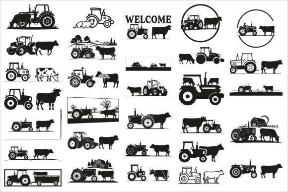Download Rustic Farm Tractor and Cow Wall Panel - Wall panel Collection