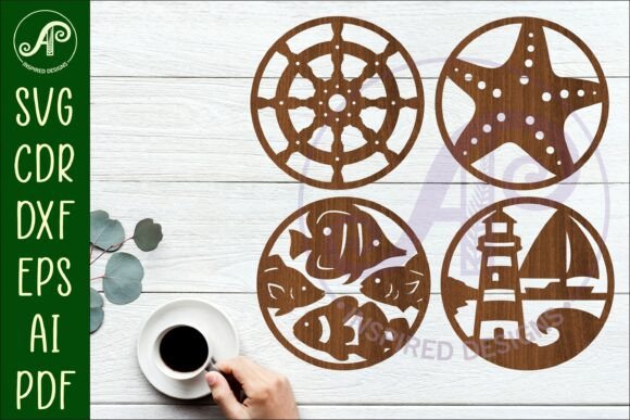 Download Ocean, Nautical Coasters, Laser Cut 2 - Premium Bundle