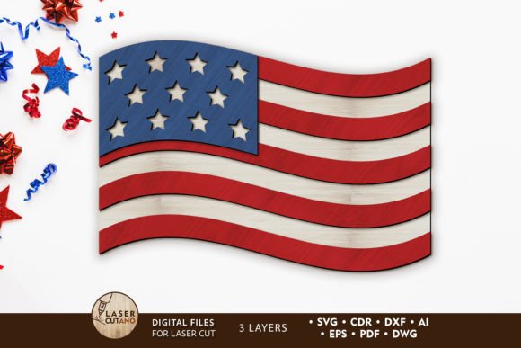 Download USA FLAG Decorative Laser Cut Template - Decor Collection